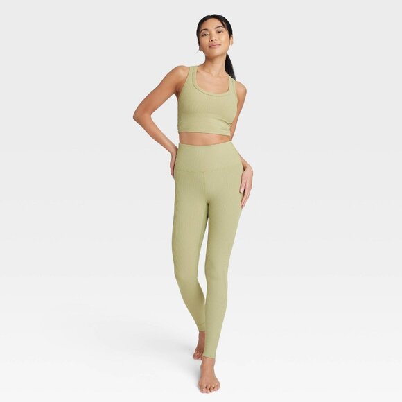 Large - Womens Ultra High-Rise Rib Leggings 27" - All In Motion - Olive Green - Picture 3 of 9